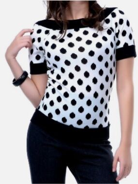 Sourpuss Rebel Black & White Polka Dot Rockabilly Pinup Bettie Page Sweater, M